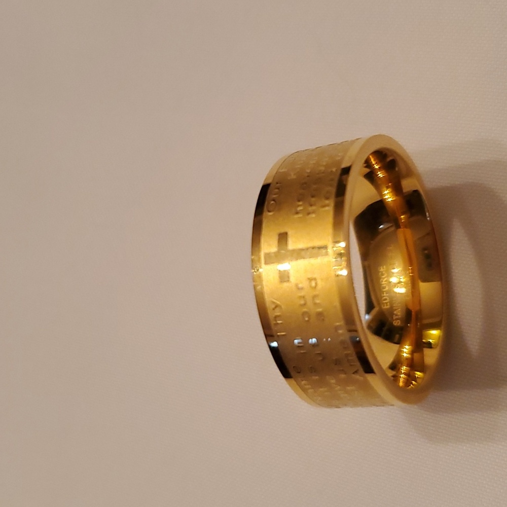 Gold Stainless Steel Christian Lord's Prayer Ring Unisex Size 8